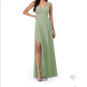 Azazie dusty sage chiffon dress with slit